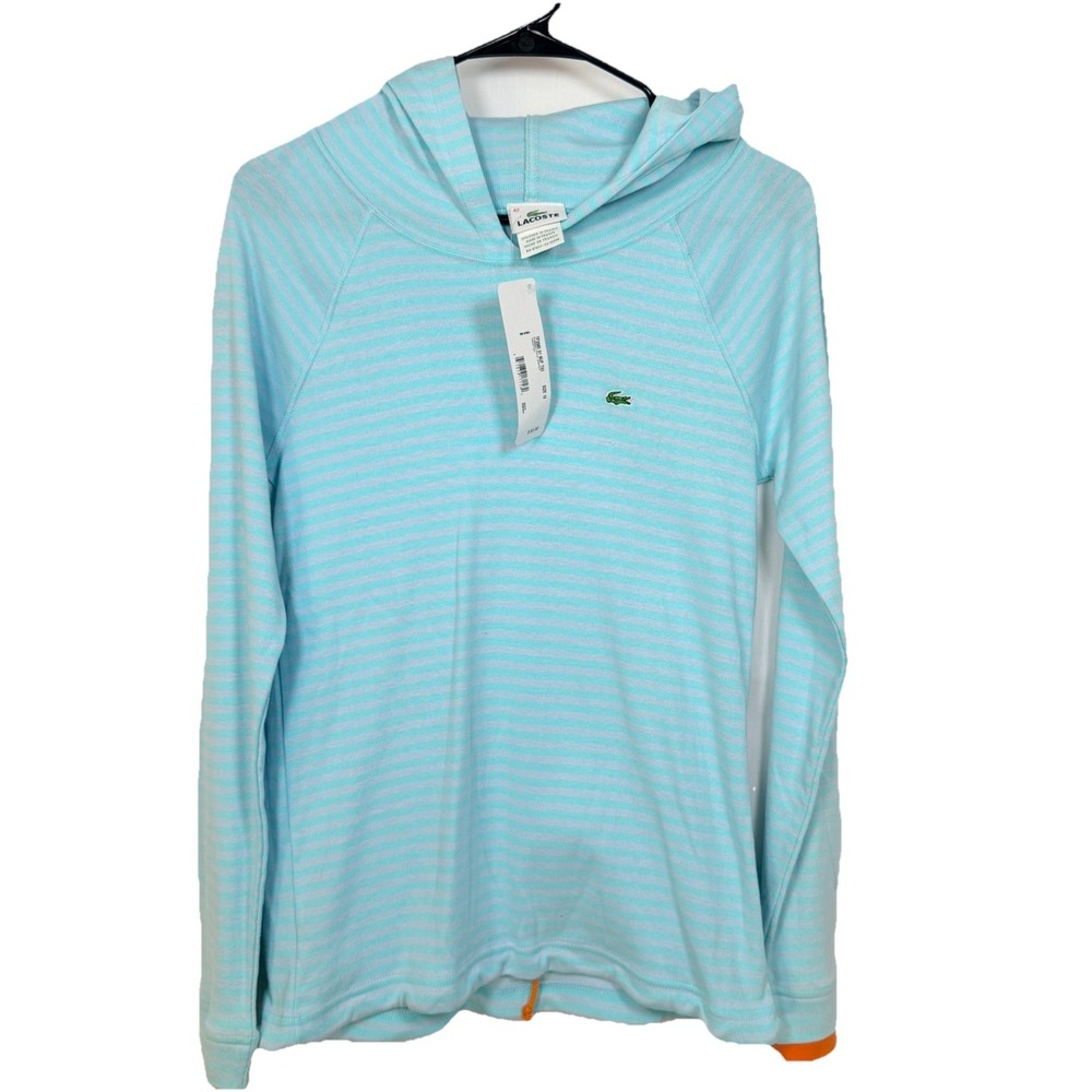 Lacoste Hoodie Striped Womens 42 US 10 Blue White Cotton Logo Tennis French